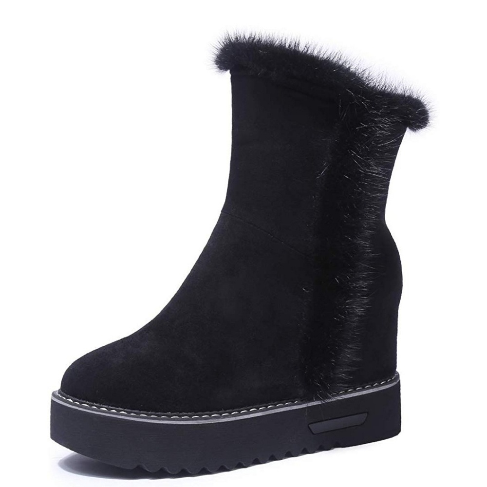 Suede Black Wedge Faux Fur Ankle Boots sz 7